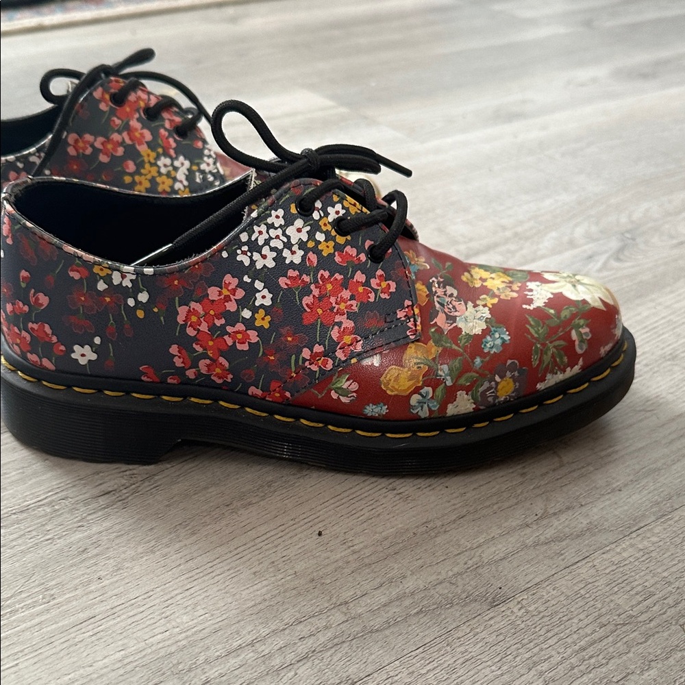 Dr. Martens Red Floral Lace-Up Oxfords by Dr. Martens